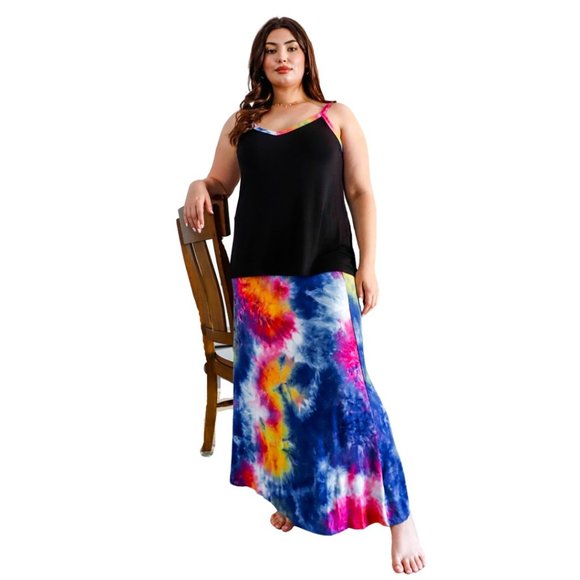 Wild Splendor Boutique Dresses & Skirts - Plus Multicolor Tie-Dye V-Neck Top & Maxi Skirt 2 PC Set